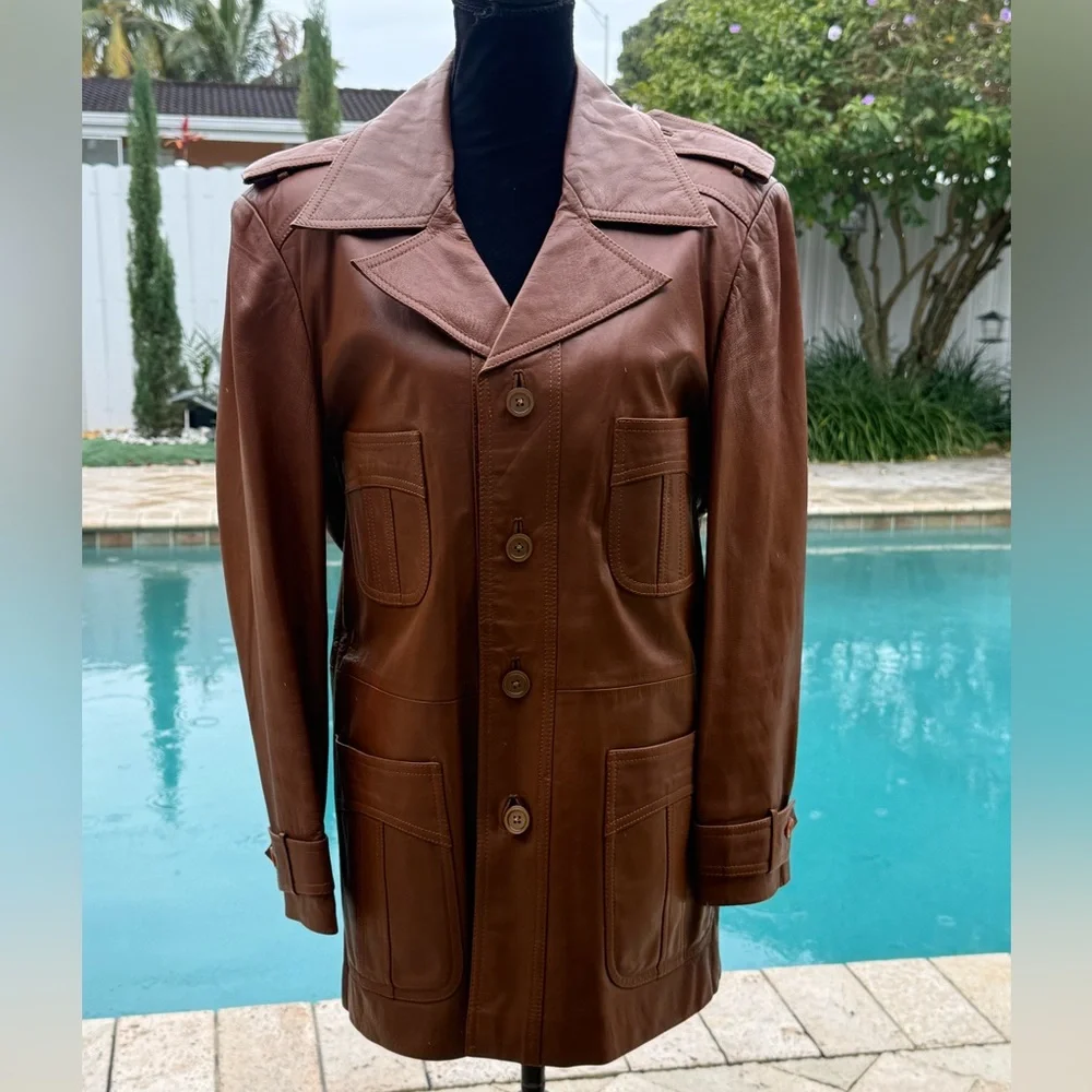 Men's vintage Brown Leather Jacket - Picture 3 of 9